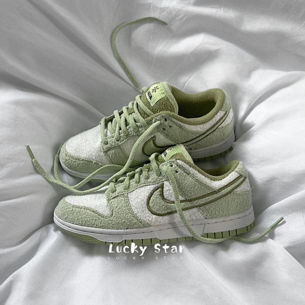 Lucky- NIKE DUNK Low “Fleece” 翻毛皮 麂皮 低筒 女款 白綠色 DQ7579-300