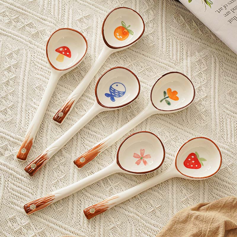 【NEW】日式陶瓷勺子家用喝湯湯匙高顏值可愛創意手繪釉下彩湯匙長柄勺子