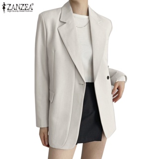 Zanzea 女式韓版常規裝飾口袋翻蓋翻領人造兩件套西裝外套