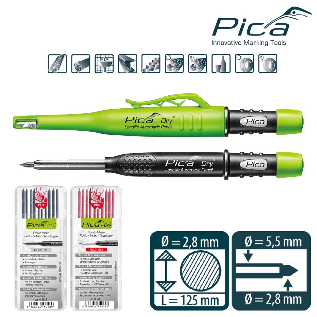 [士東工具] PICA 德國 皮卡 細長工程筆 筆芯 芯徑2.8mm 工程筆 自動鉛筆 可削鉛筆 3030/SB