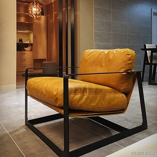 熱銷❀-北歐設計師沙發椅客廳單人鐵藝休閑單椅躺椅皮沙發椅子現代簡約 -沙發椅-沙發-卡座-工業風沙發-餐廳