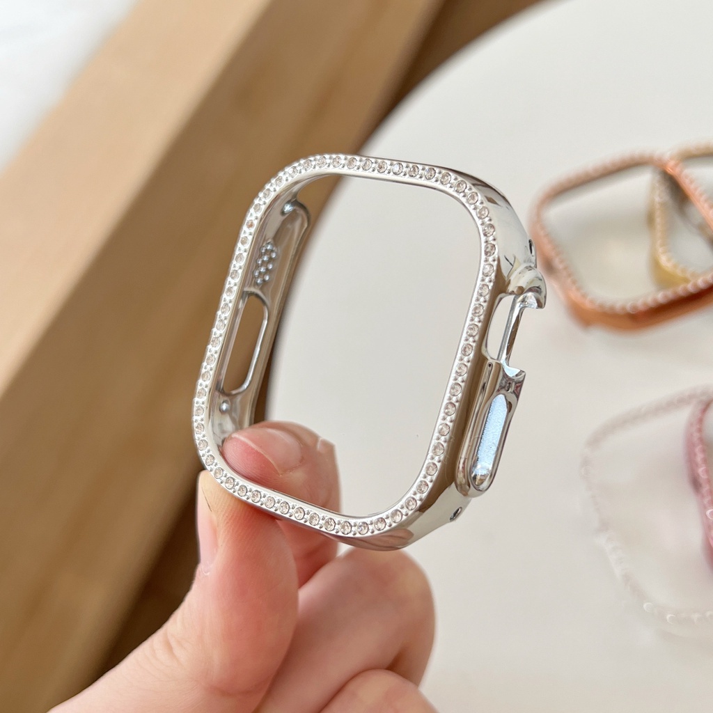 鑲鑽手錶保護殼 適用於Apple Watch 9 Ultra半包手錶保護殼 49mm蘋果手錶保護殼 防摔邊框 手錶保護套