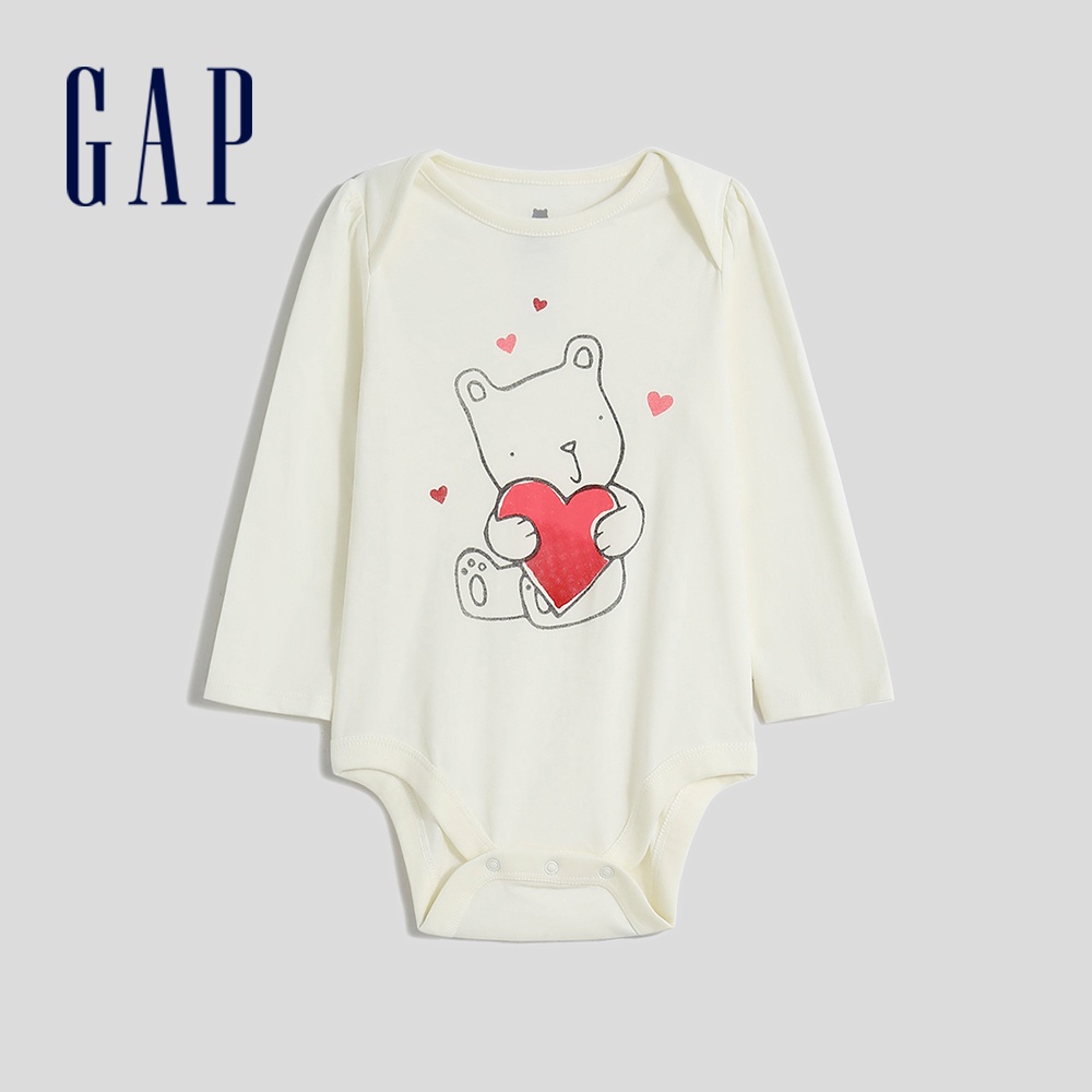 Gap 嬰兒裝 印花長袖包屁衣-象牙白(771544)