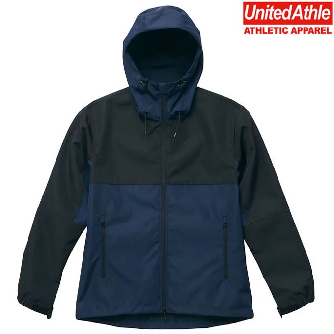 日本 United Athle UA7489 撞色 機能防風 連帽外套 (4002 藍黑色) 化學原宿