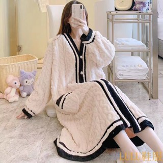 【LULU服飾專區】加厚 珊瑚絨 睡袍 女士 鞦鼕季 加絨 睡衣 公主風 長款 浴袍 法蘭絨 傢居服 浴衣 睡裙