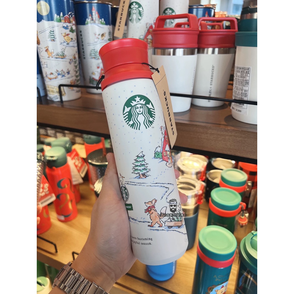 Starbucks官方正品！韓國星巴克杯子2022聖誕節童話森林動物雪地拎繩不銹鋼保溫杯珍奶茶奶昔茶水咖啡杯473ml