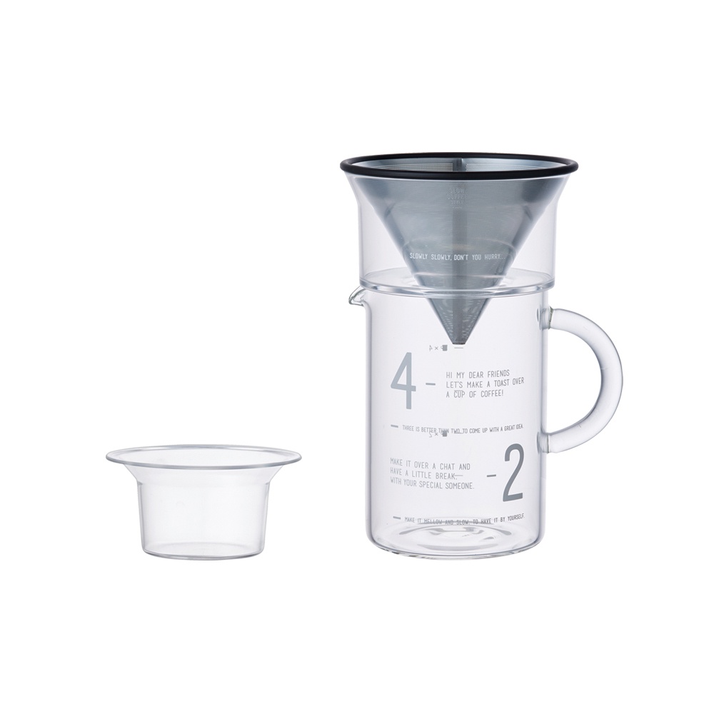 日本製 SCS kinto 簡約咖啡沖泡壺組 600ml 簡約玻璃咖啡禮盒套組 (不鏽鋼咖啡濾網+玻璃杯)