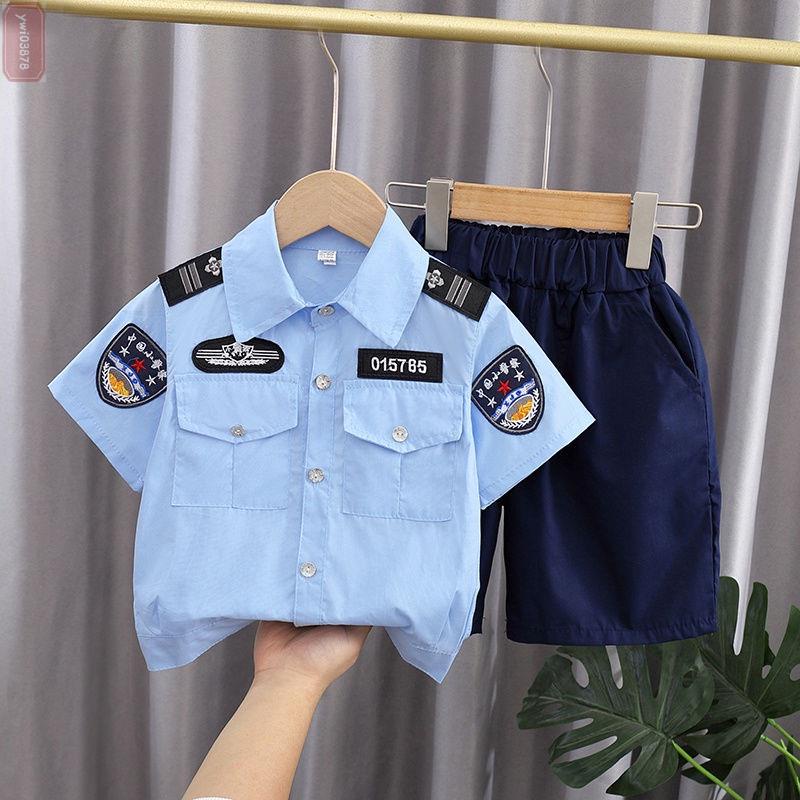❤台灣出貨❤男童夏裝套裝2網紅炸街表演服1歲男孩時髦短袖3兒童裝4寶寶警察服