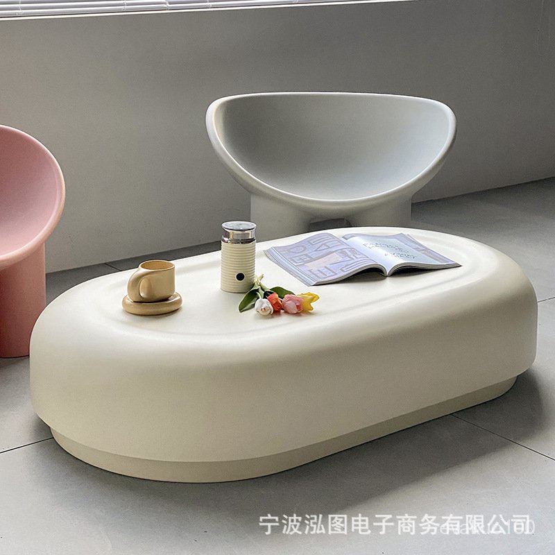 侘寂風肥皂盒茶幾網紅ins設計師橢圓個性玻璃鋼茶桌中古軟裝傢具