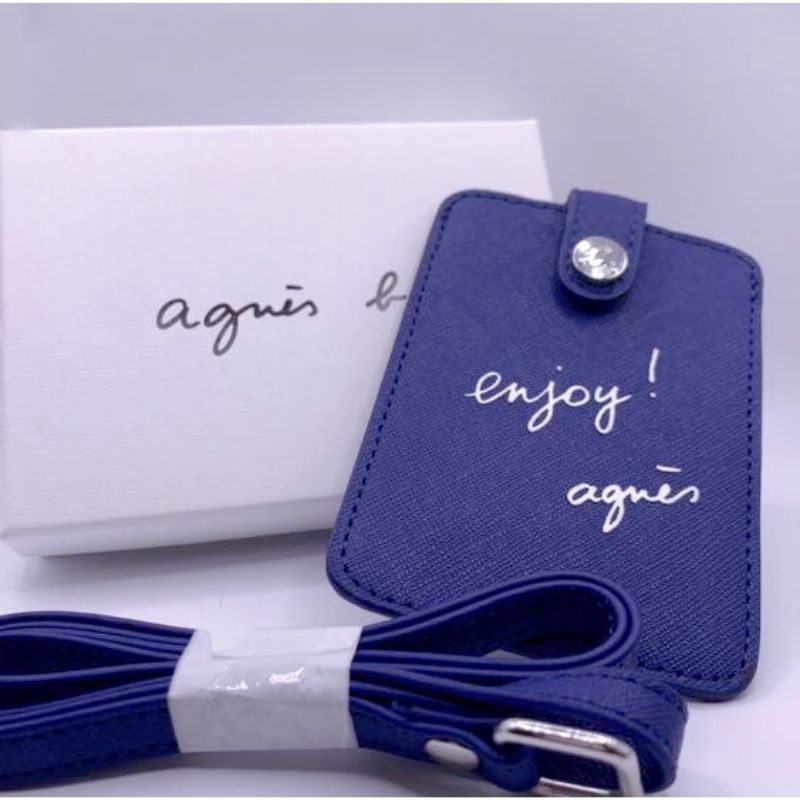 全新 agnes b. 防刮皮革直式證件套 藍 證件套 卡夾 卡套