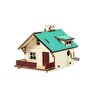 Youngmodeler Hobby 木製模型套件小屋帶手搖機構的音樂盒