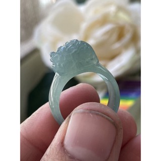 內徑16.8，國際戒圍11.5，no208，玉到愛，玻璃種貔貅翡翠戒指（雕戒），牛仔藍完美，保證瓜地馬拉翡翠A貨