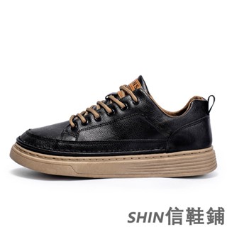 時尚潮流男休閒鞋 低幫百搭板鞋男 繫帶革面小皮鞋 防滑舒適運動鞋 透氣軟底潮鞋 工裝鞋 休閒板鞋 39-44 現貨