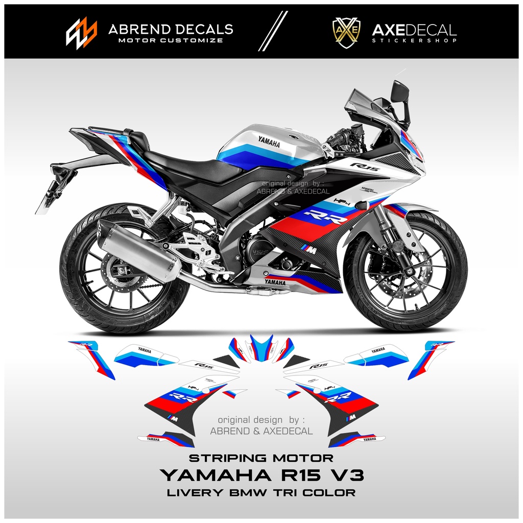 山葉 條紋 R15 V3 BMW 三色 HP4 摩托車貼紙 Yamaha R15 V3 設計定制庫存貼花清單變化