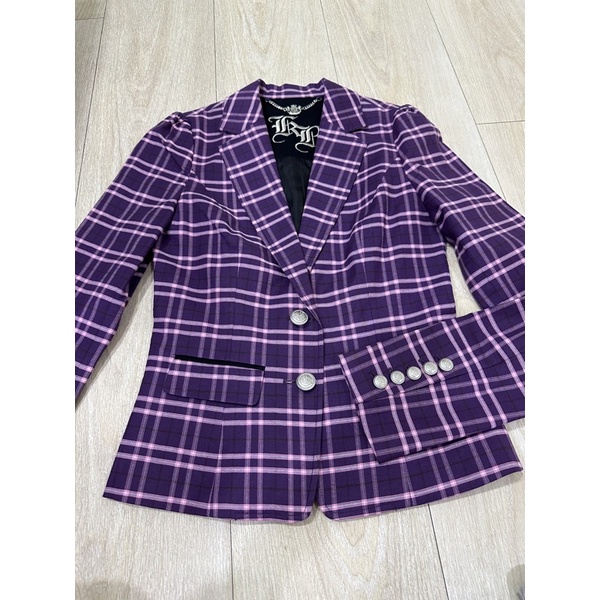 Knightsbridge紫色格子西裝外套/s號/二手/學院風