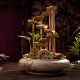 創意流水噴泉擺件風水輪竹子水車魚缸家居陶瓷加濕器客廳桌面擺件