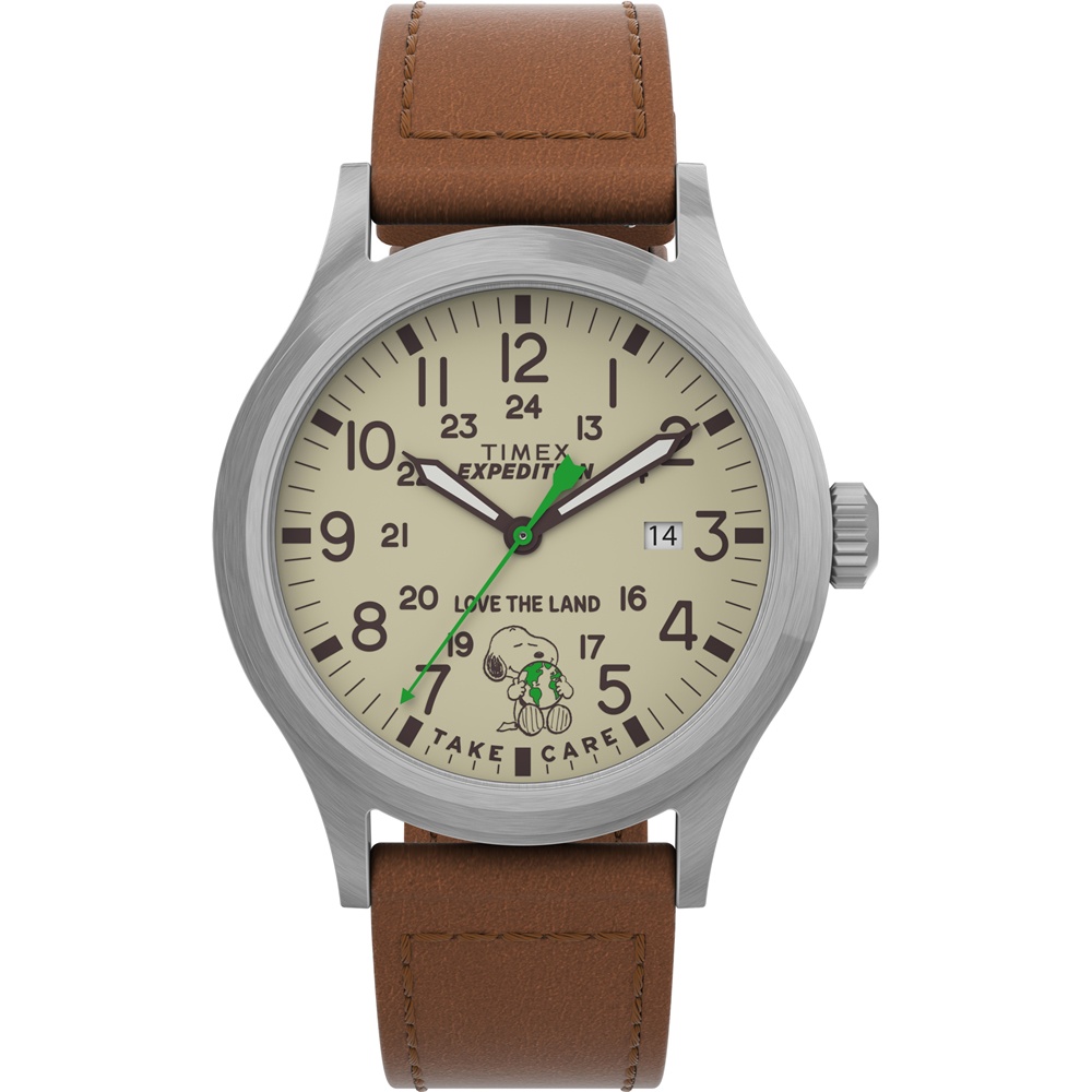【TIMEX】天美時 x SNOOPY  愛地球限量聯名系列 40 毫米手錶 (米x棕TXTW4B25000)