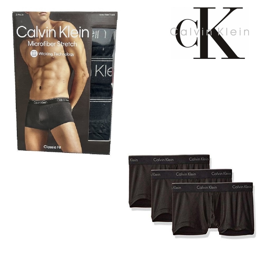 Calvin Klein 男士內褲 黑色3件組盒裝 低腰短版 平口四角褲 彈性超細纖維 速乾涼爽 CK 凱文克萊