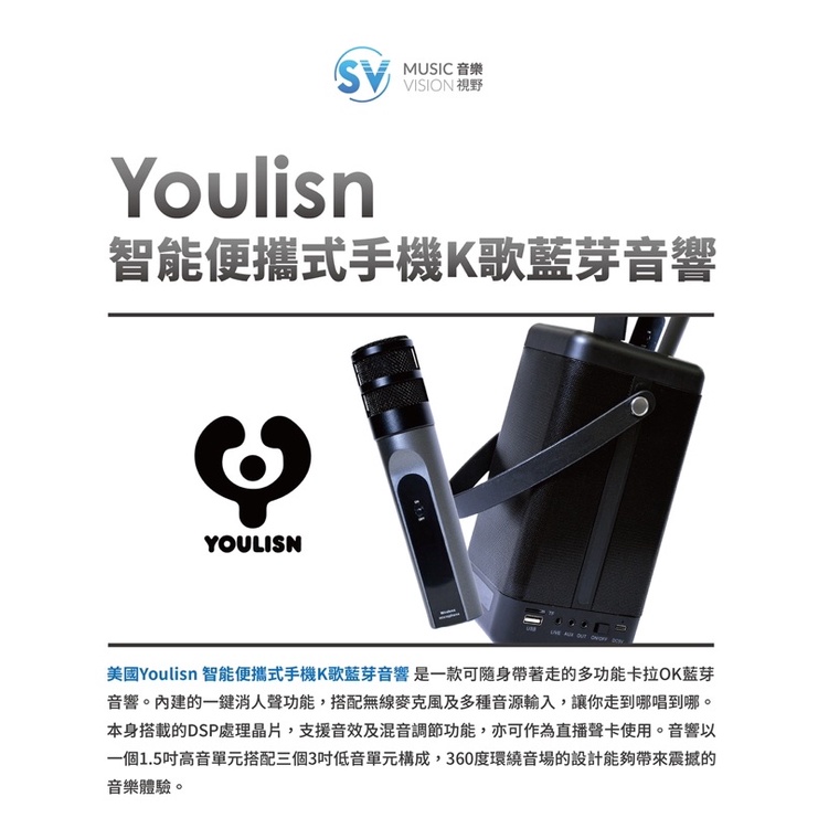 YOULISN S12手提K歌藍芽音響 台灣總代理 兩支麥克風 一鍵消除人聲 音箱 伴唱 露營 聚會