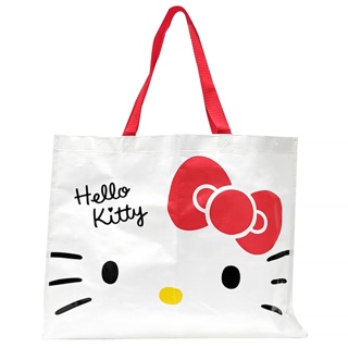 【現貨】小禮堂 Hello Kitty 尼龍防水手提購物袋 (白大臉款)