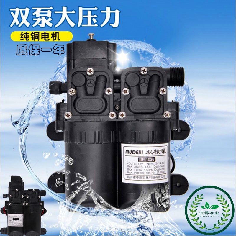 大功率12V雙核動力水泵 農用電動噴霧器馬達改裝雙泵高壓打藥洗車