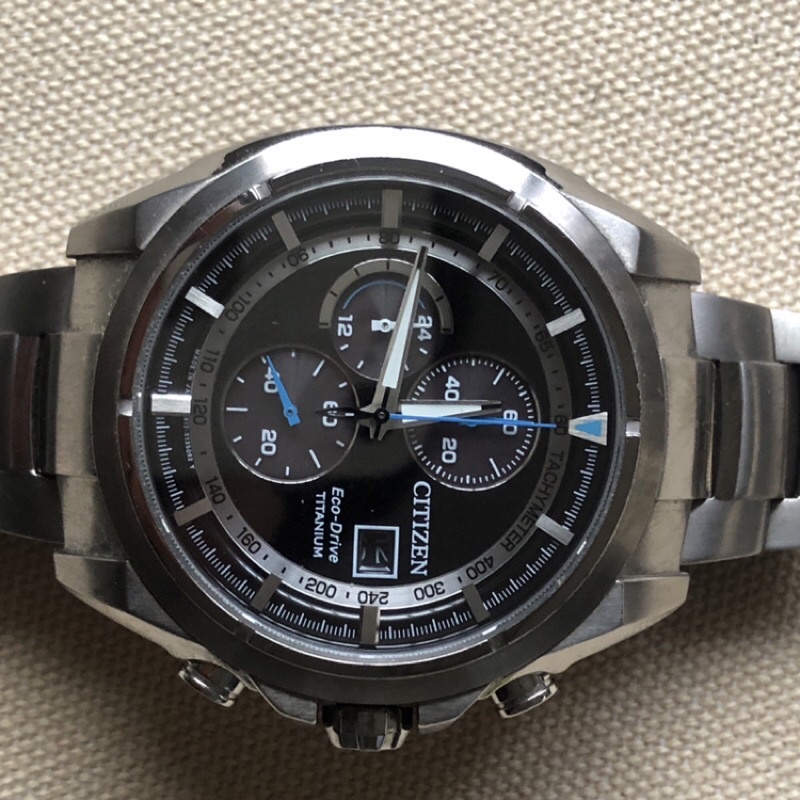 CITIZEN 星辰 CA0551-50E 競速鈦金屬光動能計時腕錶 /黑面 45mm 二手 附錶盒 含運