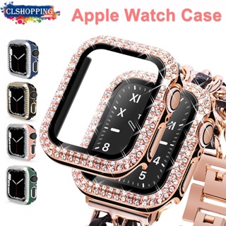 玻璃+鑽石錶殼適用於 Apple Watch 系列 9 8 7 6 se 5 4 3 2 40mm 44mm 45mm