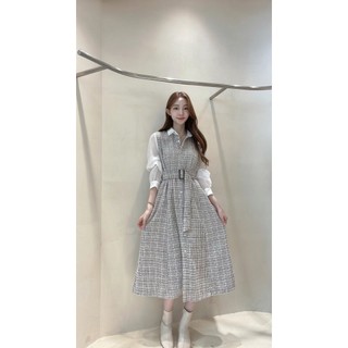 現貨｜Corrin 長腿歐膩格紋腰帶連身裙