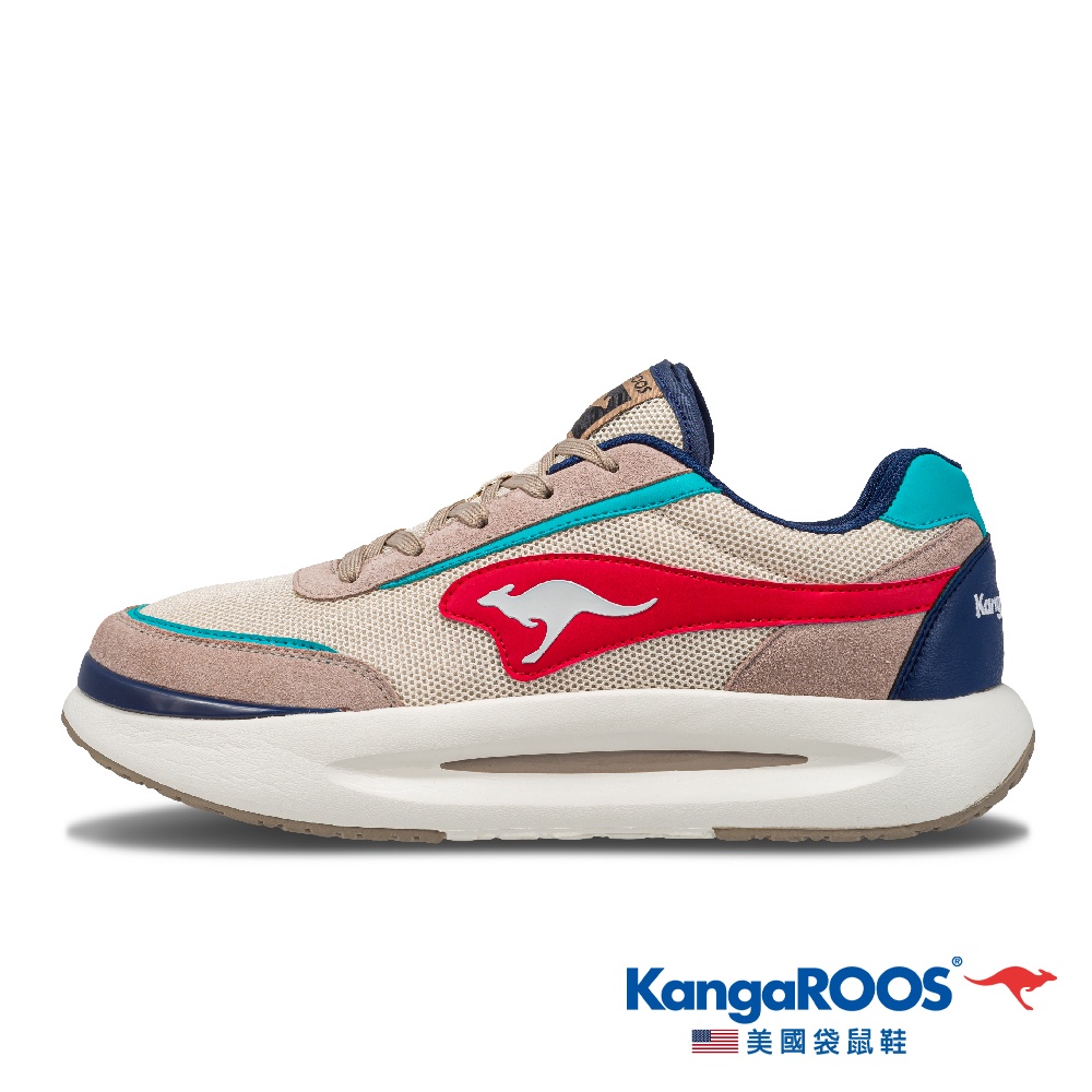【KangaROOS 美國袋鼠鞋】男 BREAK 機能運動 厚底貝果鞋 (米紅-KM31692)