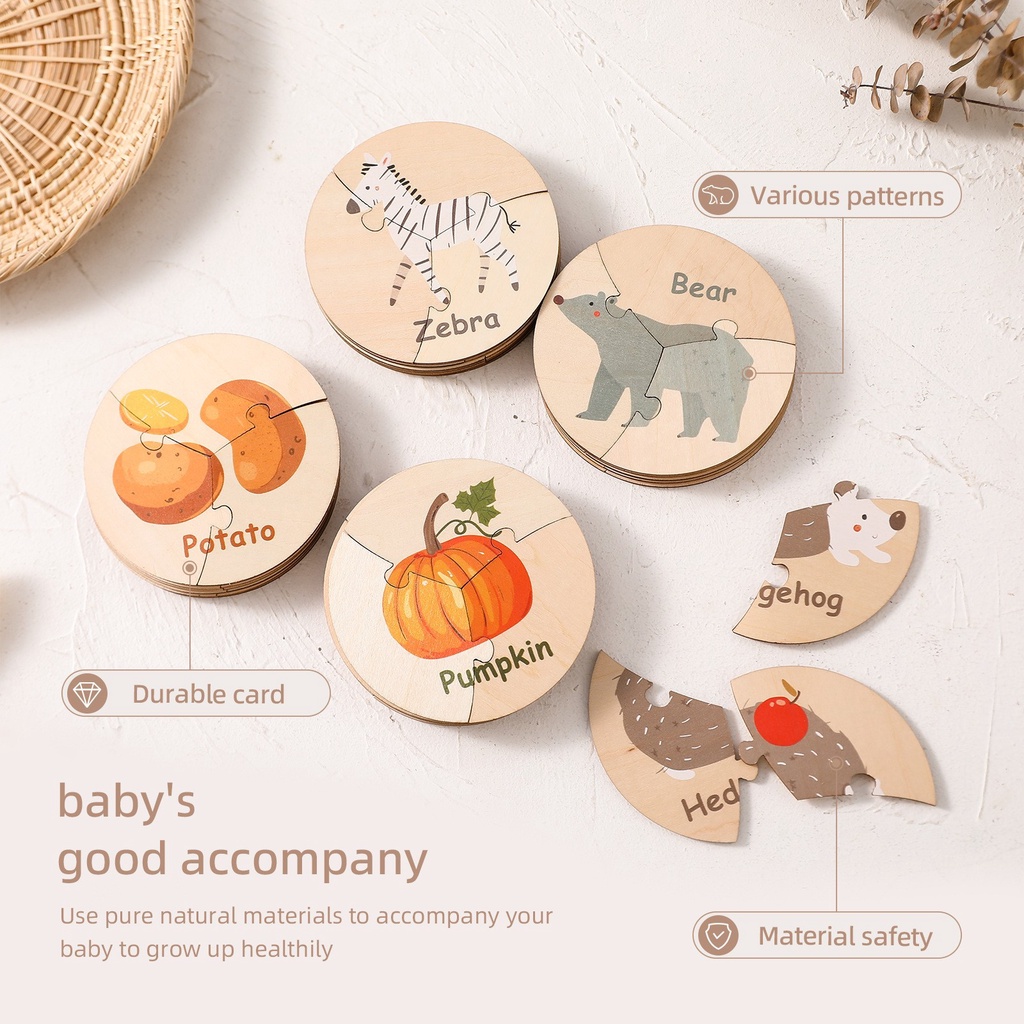 木質蔬菜動物拼圖 兒童益智玩具 木質圓形拼圖 鍛鍊寶寶動手能力