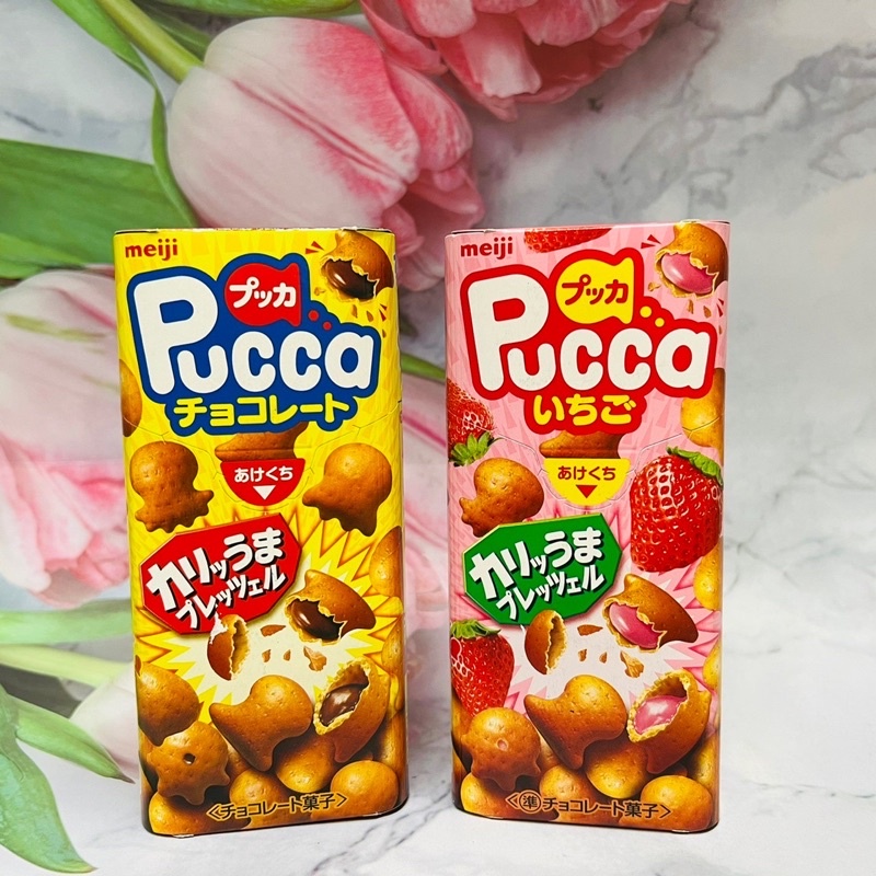 ^大貨台日韓^  日本 Meiji 明治 Pucca 卜卡 夾心風味餅 草莓風味/可可風味 兩款供選