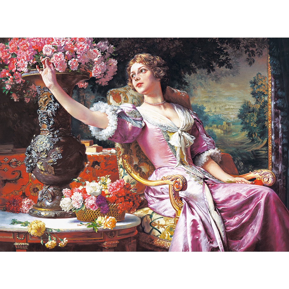 300020 3000片歐洲進口拼圖 CAS 繪畫名畫  一位身著帶鮮花的淡紫色連衣裙的女士