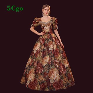 5Cgo【鴿樓】歐式莫奈油畫元素復古宮廷禮服風法式印花連衣裙年會話劇生日宴會演出禮服t675462879962定製款