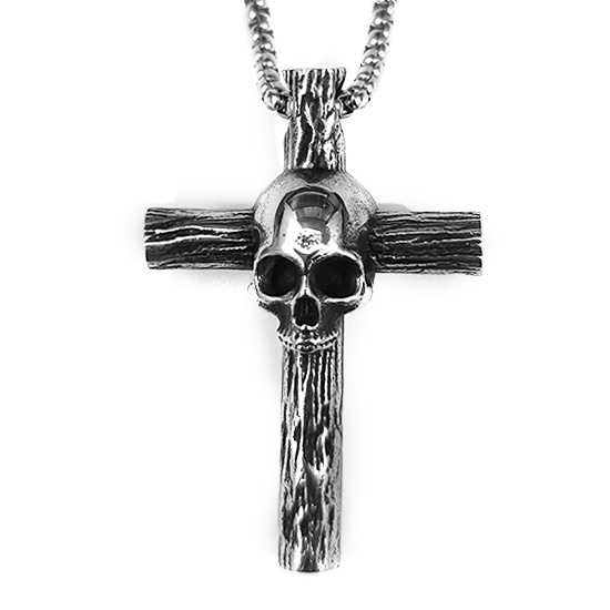 【CBP8-749】精緻個性歐美復古骷顱頭十字架鑄造鈦鋼墬子項鍊/掛飾