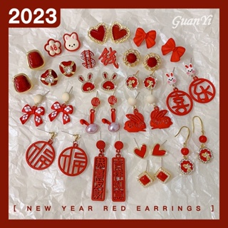 紅色珍珠耳釘韓式秋冬女耳釘聖誕新年耳釘