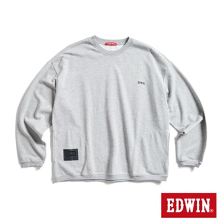 EDWIN 人氣復刻 仿皮牌雙口袋厚長袖T恤(麻灰色)-男款