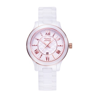 【柏儷鐘錶】JOJO 時尚格紋陶瓷錶｜玫瑰金殼白色 JO96947-80R