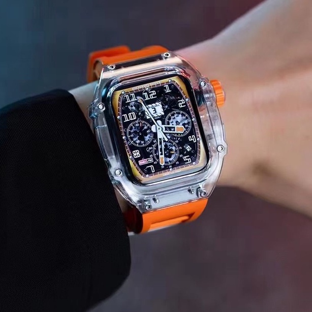 適用Apple Watch9 Ultra 8 7 SE PC錶殼 矽膠錶帶 蘋果手錶 44/45mm 百達翡麗款49mm
