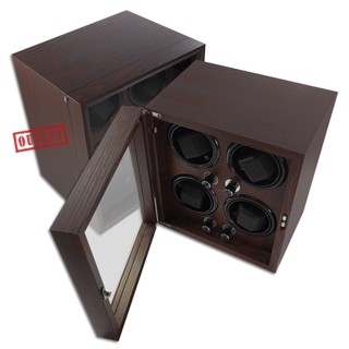 展示福利品9折↘機械錶上鍊盒 4旋4入錶座轉動 LED燈 黑檀木皮-深褐x黑 #SKW143P04-BB-defect