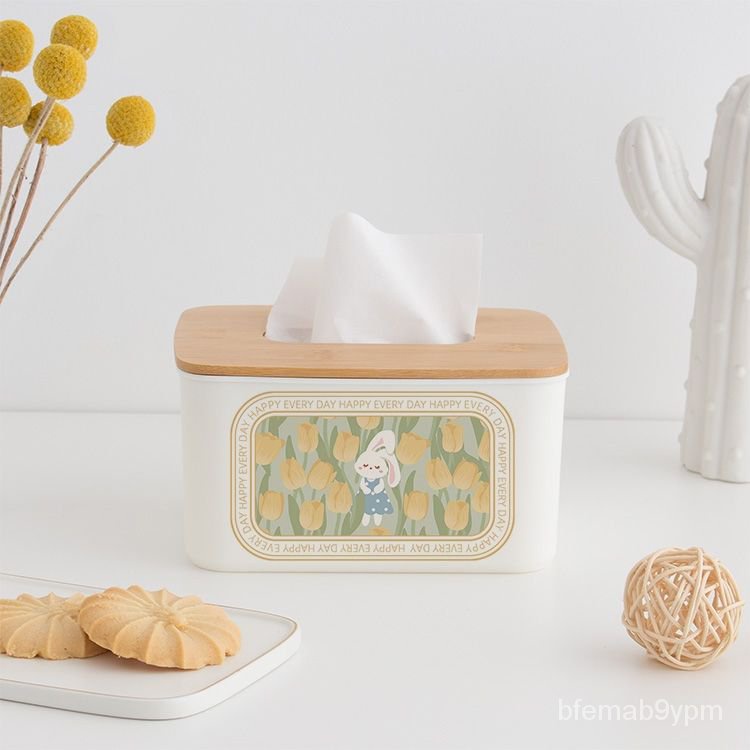 免運 優雅小兔木質紙巾盒 帶蓋傢用抽紙盒 客廳餐廳茶幾桌麵餐巾紙收納盒