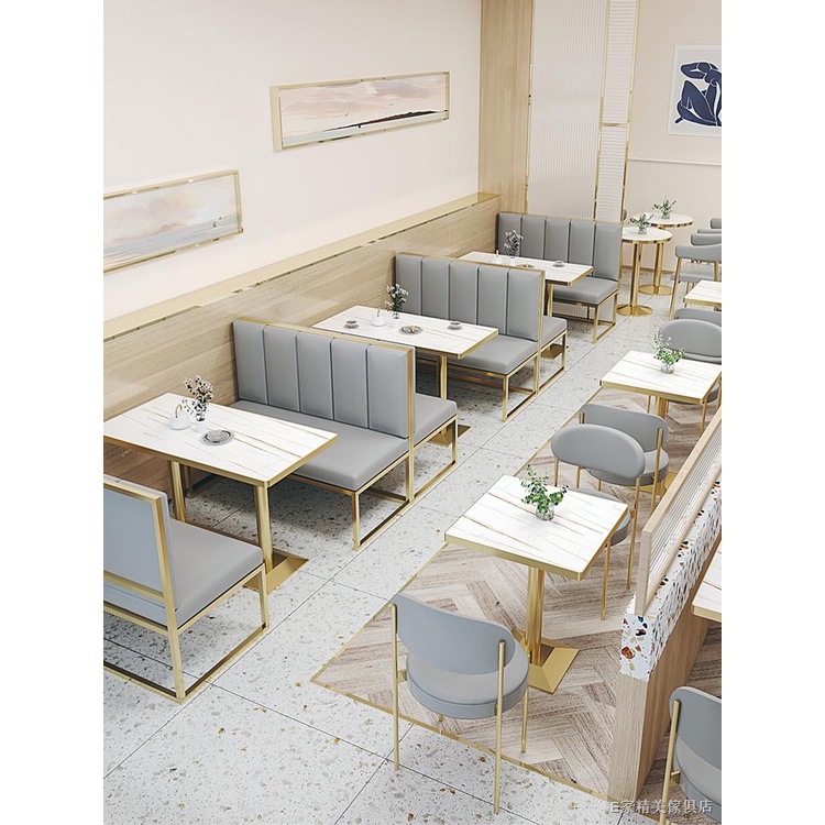【爆款-免運】網紅奶茶店桌椅組合甜品漢堡咖啡廳輕奢酒吧餐廳鐵藝靠墻卡座沙發 -沙發椅-沙發-卡座-工業風沙發-餐廳