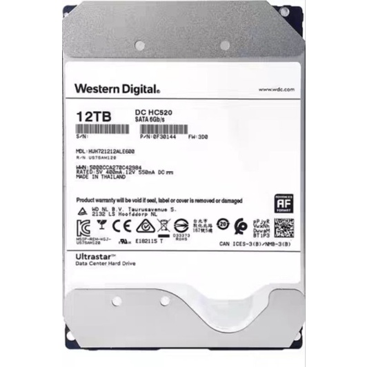 WD HC520 12TB 3.5吋企業級硬碟 7200 rpm,  256mb，拆機良品 店保兩年