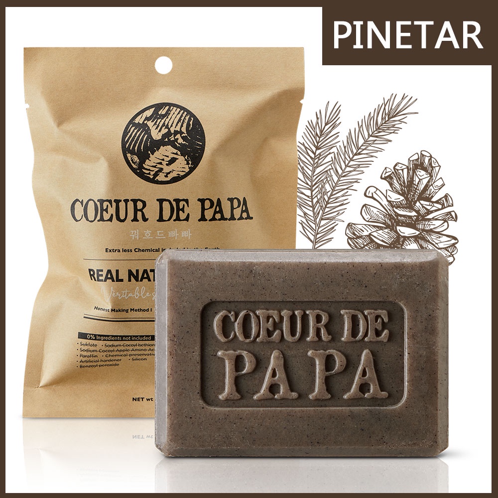 [Coeur De Papa] Pine Tar Soap、泡沫洗手液棒、男士肥皂、沐浴露冷壓機、松焦油和優質特級初榨橄