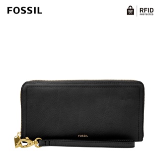 FOSSIL Logan 真皮系列多層拉鍊零錢袋長夾-黑色 SL7831001