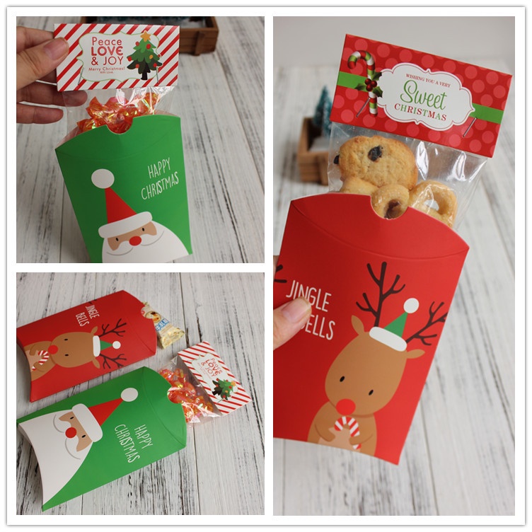 +豬豬手作+聖誕節糖盒 聖誕禮盒 聖誕枕頭盒 聖誕老人麋鹿糖果盒牛軋糖盒 聖誕節糖果盒子