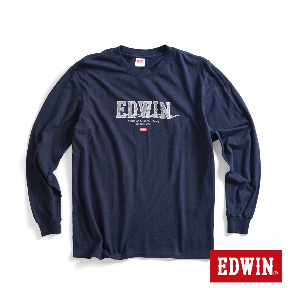 EDWIN 精緻素描LOGO長袖T恤(丈青色)-男款 網路獨家