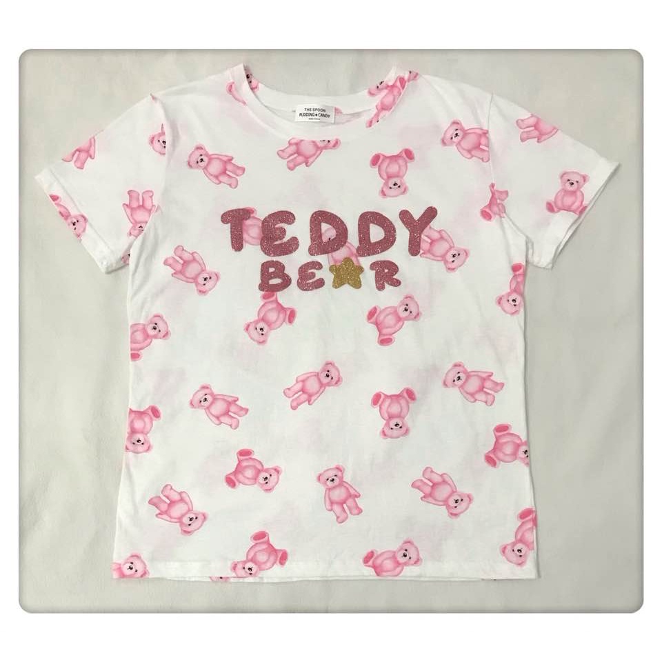 韓國 korea 高工藝 閃亮亮字母可愛粉紅泰迪小熊上衣/T恤