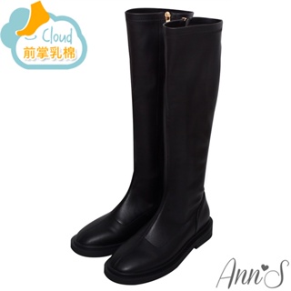 Ann’S有彈性的經典素面平底及膝長靴3cm-黑