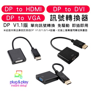 Displayport V1.1 訊號轉換器 DP to VGA DP to HDMI DP to DVI 高階晶片版