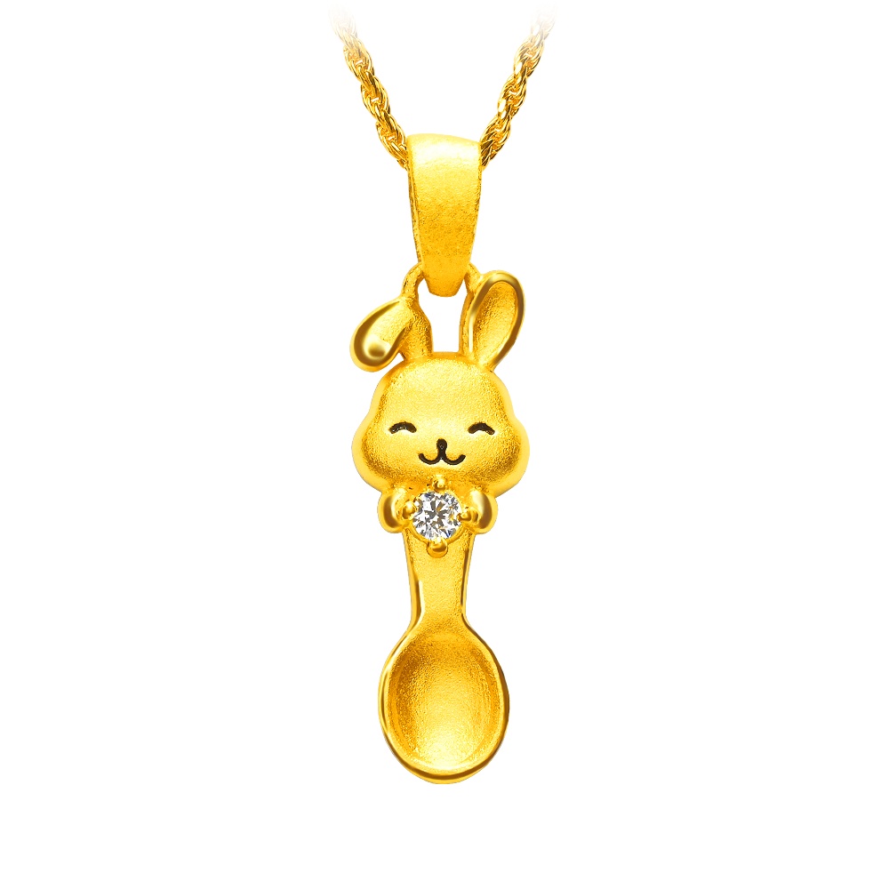 【元大珠寶】『平安兔金湯匙』黃金墜-純金9999國家標準1-0064